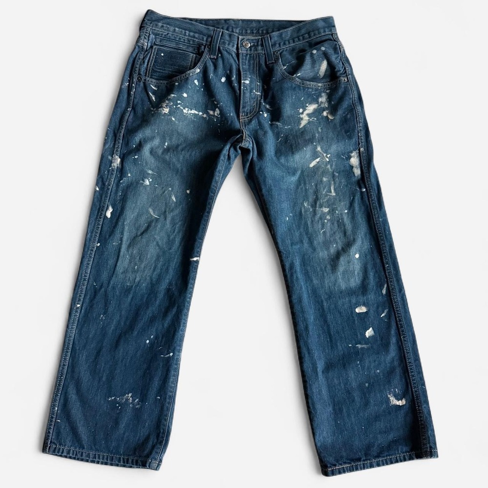 Y2K Levi's 569 loose straight 8 pocket jeans white paint splatters size 34 x 30